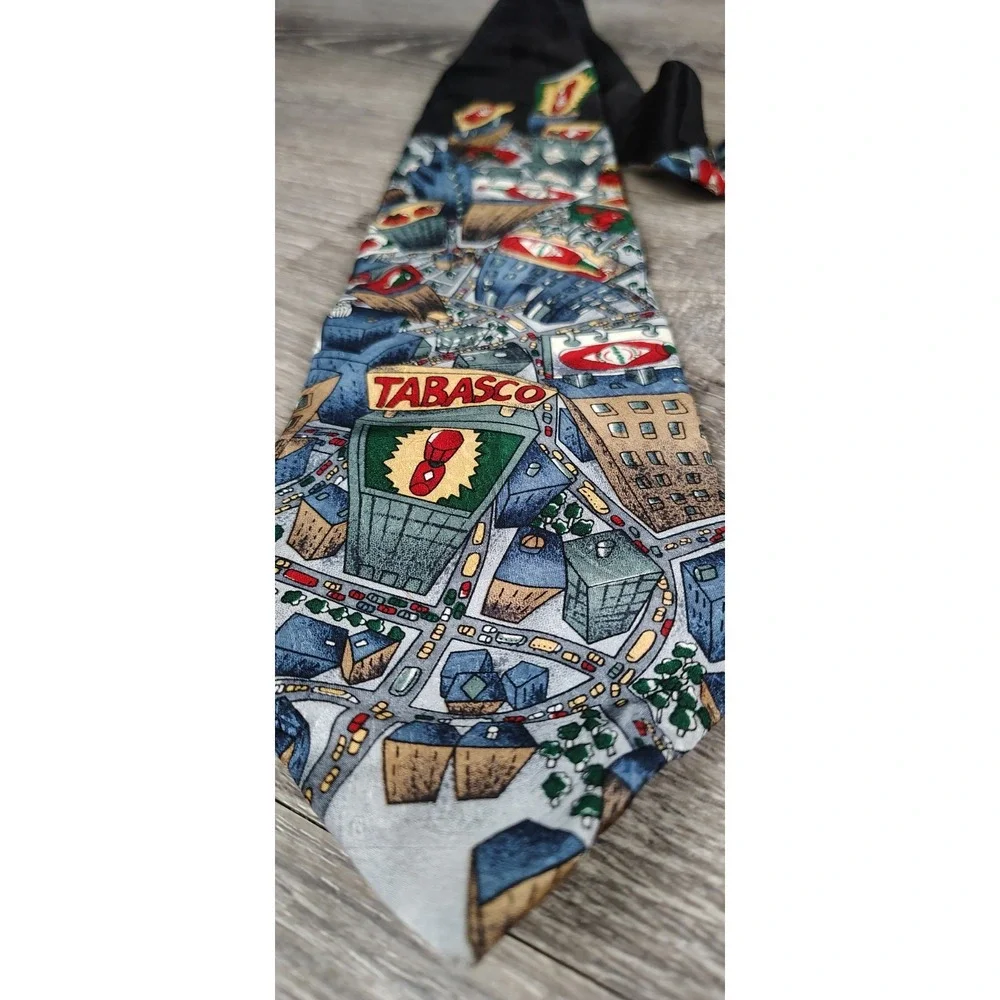Tabasco Hot Sauce Neck Tie Imported Silk USA Made 56 x 4 City Cars Road